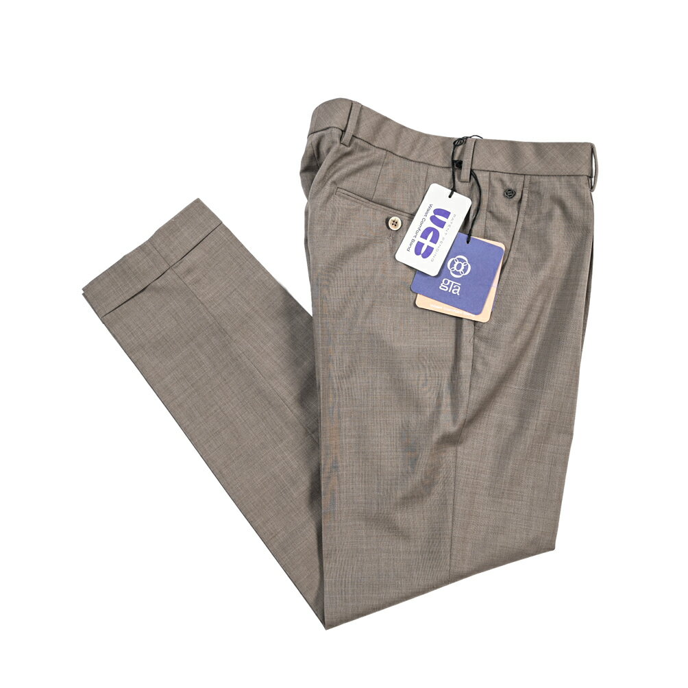 樂天商城 - 【春夏先行セール】【40％OFF】 ジーティーアー GTA RICCARDO リカルド SLIM スリム スラックス ワンタック パンツ 春夏 メンズ WAIST COMFORT BAND ヴァージンウール 100% ブラウン イタリア ブランド