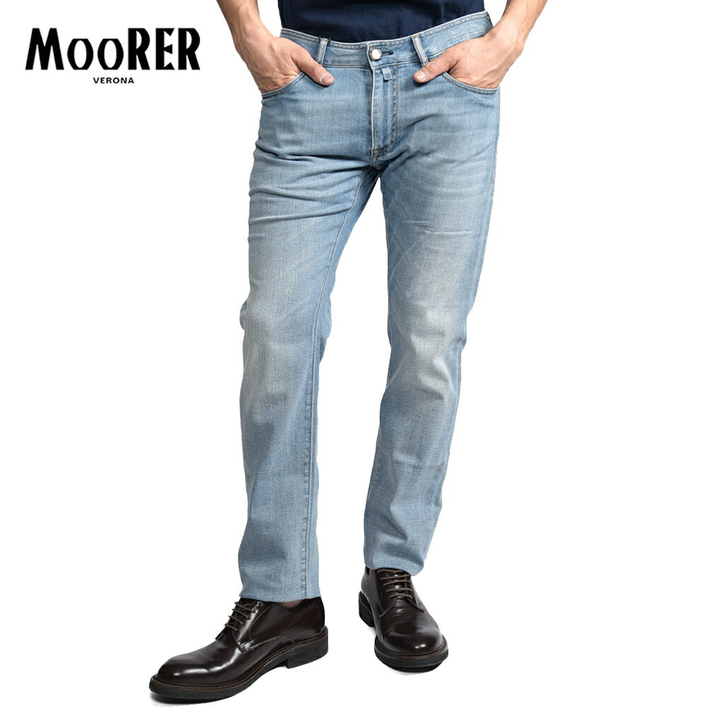 Rakuten - 【スーパーSALE】【半額以下】 ムーレー MOORER CREDI-PS705 デニムジーンズ 5ポケット パンツ メンズ スリムフィット Japanese Fabric コットンストレッチ ライトブルー イタリア ブランド MADE IN ITALY