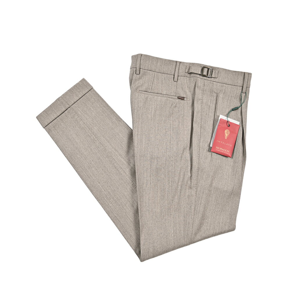 Rakuten - ベルウィッチ BERWICH LUX RETRO LONG 1P レトロ カシミヤ混 スラックス ワンタック パンツ 秋冬 春 3シーズン メンズ ヴァージンウール カシミヤ グレージュ イタリア ブランド MADE IN ITALY