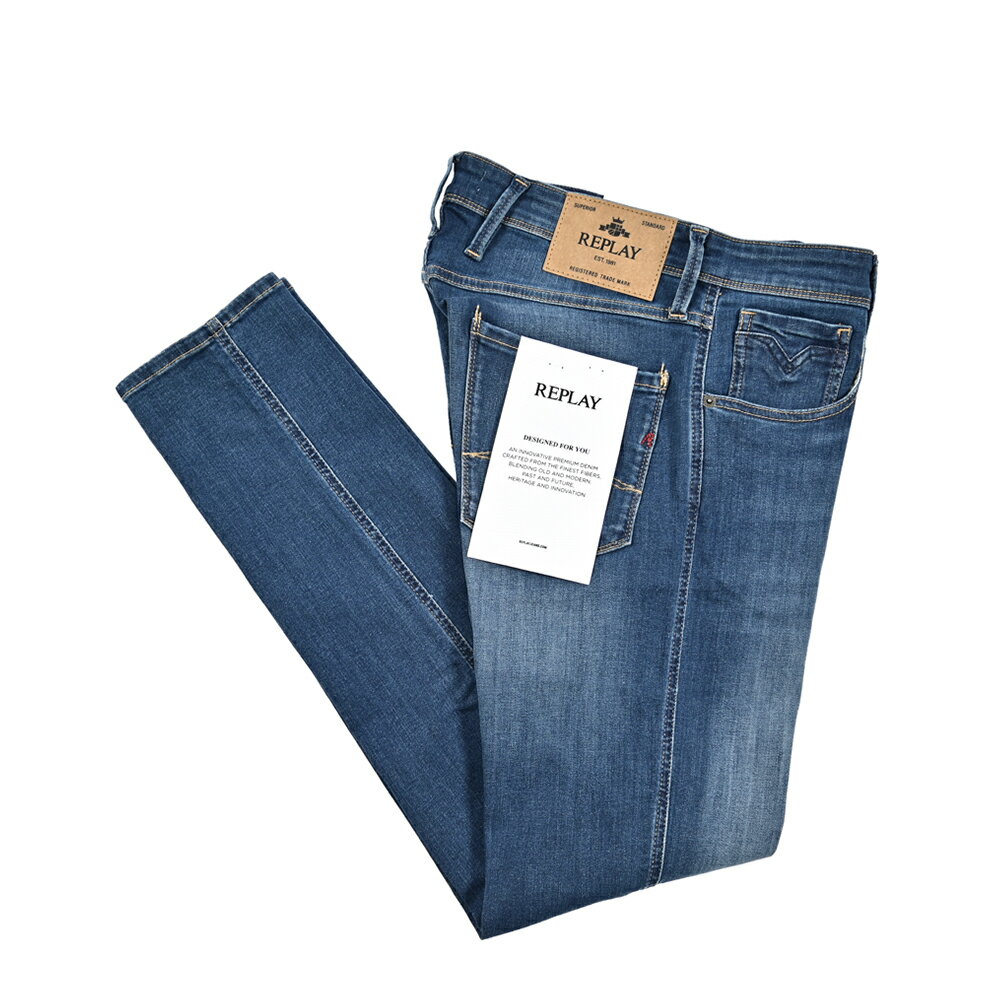 Rakuten - 【SALE】【半額以下】 リプレイ REPLAY ANBASS アンバス デニムジーンズ ストレッチパンツ メンズ SLIM FIT スリムフィット コットン ブルー イタリア ブランド M914Y