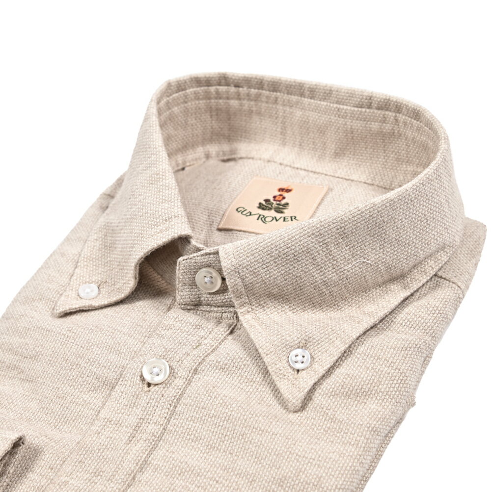 Rakuten - 【SALE】 ギローバー GUY ROVER カジュアルシャツ ボタンダウン プルオーバー 長袖 メンズ 表前立て（プラケットフロント） コットン 100% ベージュ イタリア ブランド