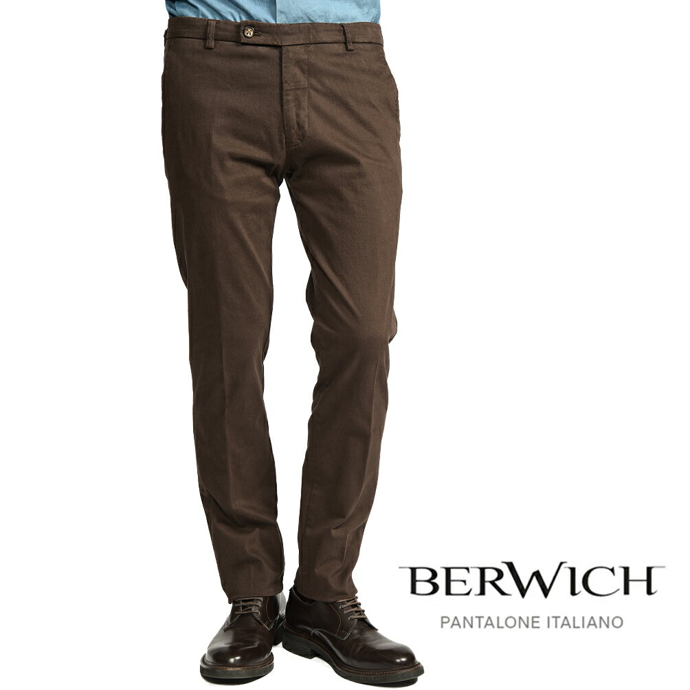 Rakuten - ベルウィッチ BERWICH SC SLIM-GD エスシースリム コットンスラックス ノータック チノ パンツ 秋冬 春 3シーズン メンズ コットン ストレッチ ブラウン イタリア ブランド MADE IN ITALY