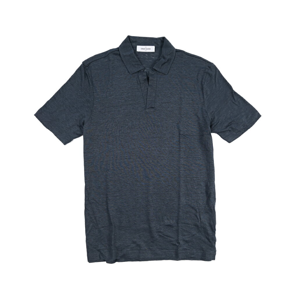 樂天商城 - 【春夏先行セール】【20％OFF】 グランサッソ GRAN SASSO 【2026年 春夏新作】 LINO 麻 スキッパー ニットポロシャツ 半袖 春夏 メンズ リネン 100% ダークネイビー イタリア ブランド MADE IN ITALY
