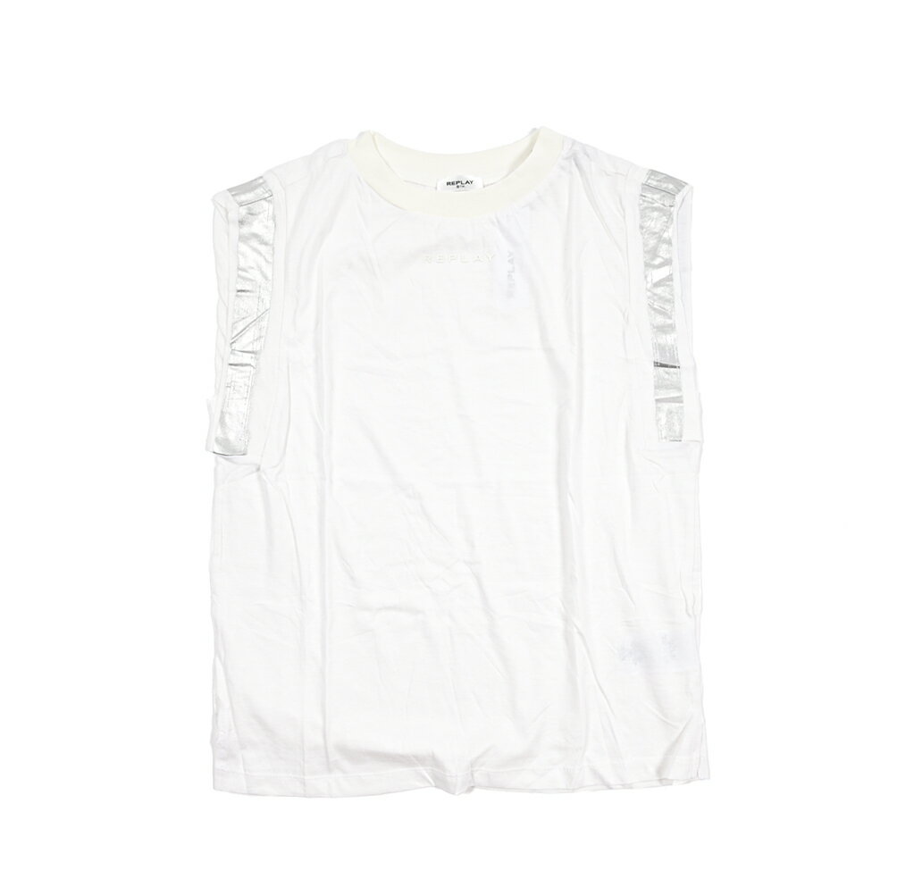 Rakuten - 【半額以下】【70％OFF】 リプレイ REPLAY ノースリーブ Tシャツ カットソー クルーネック ワイドシルエット 春夏 レディース コットン 100% ロゴ ホワイト イタリア ブランド