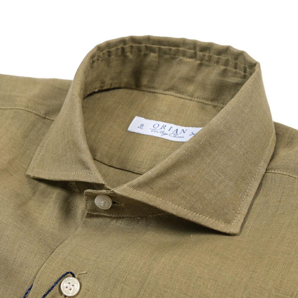 樂天商城 - 【春夏先行セール】【28％OFF】 オリアン ORIAN 【2026年 春夏新作】 Vintage Classic ヴィンテージ クラシック 麻シャツ ドレスシャツ ホリゾンタルカラー 長袖 メンズ リネン 100% カーキグリーン イタリア ブランド