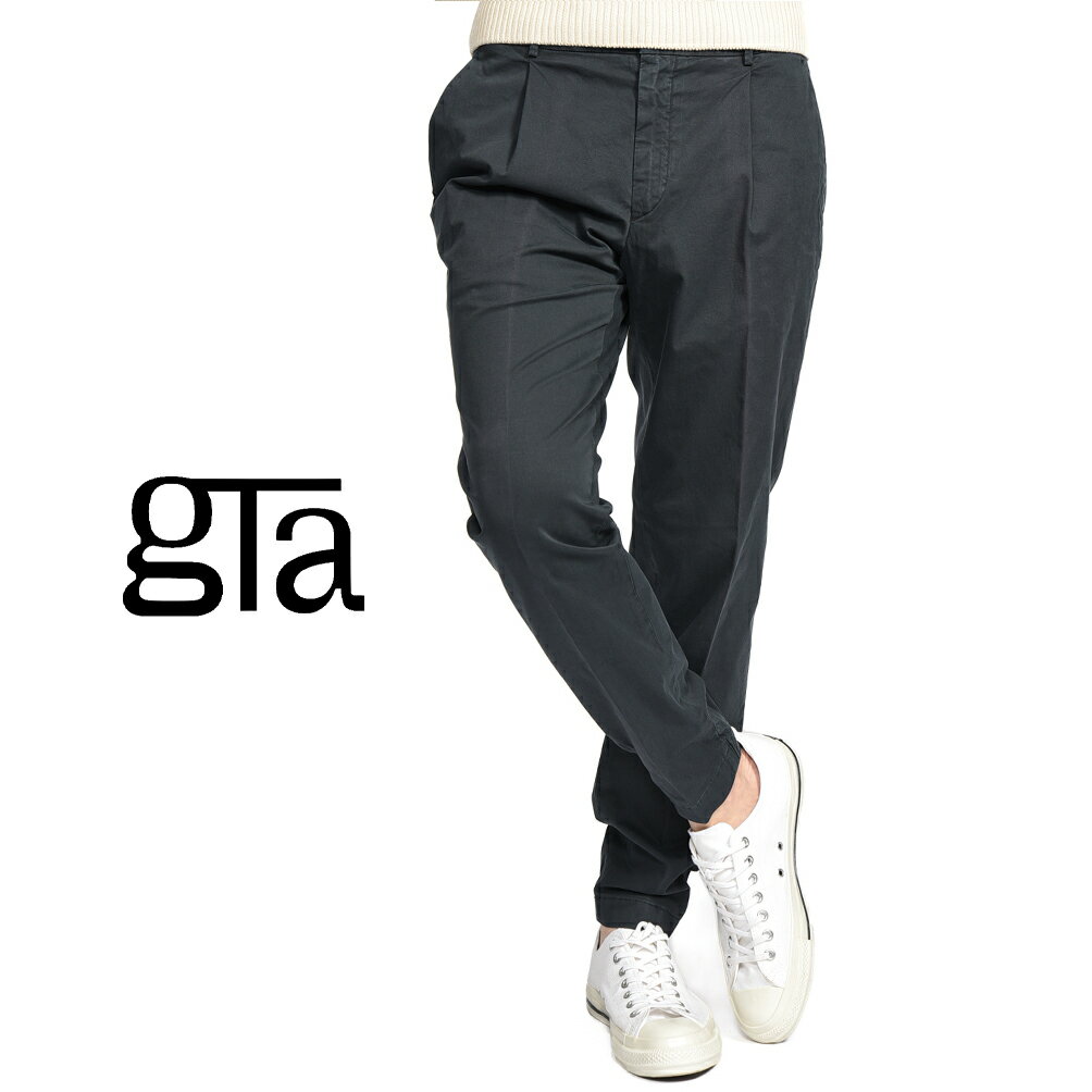 Rakuten - 【クーポンで半額】 ジーティーアー GTA HERRICK JOG NEW エリック COMFORT コンフォート コットンスラックス ワンタック ジョガーパンツ インドローコード 春夏 メンズ コットン ストレッチ ネイビー イタリア ブランド