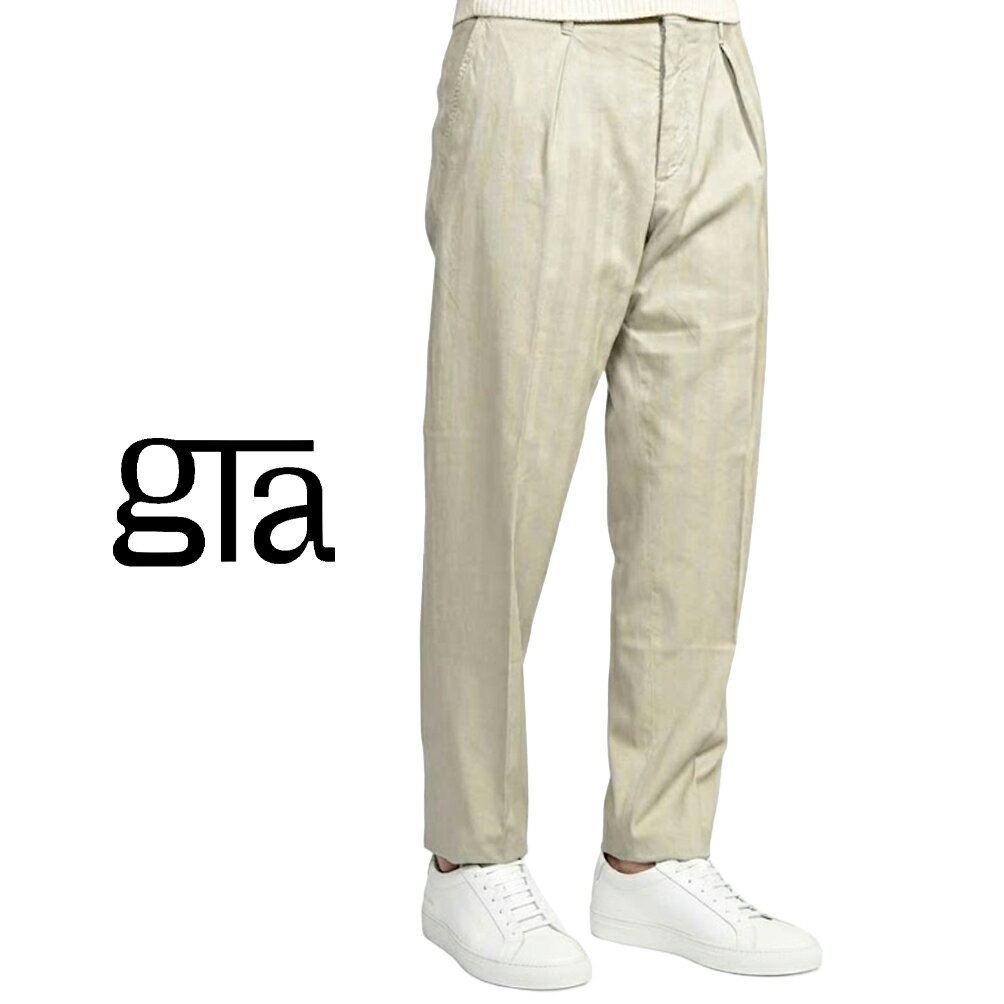 Rakuten - 【クーポンで半額】 ジーティーアー GTA ALESSANDRO アレッサンドロ COMFORT コンフォート コットンスラックス ワンタック インプリーツ パンツ 春夏 メンズ コットン ストレッチ ヘリンボーン ベージュ イタリア ブランド