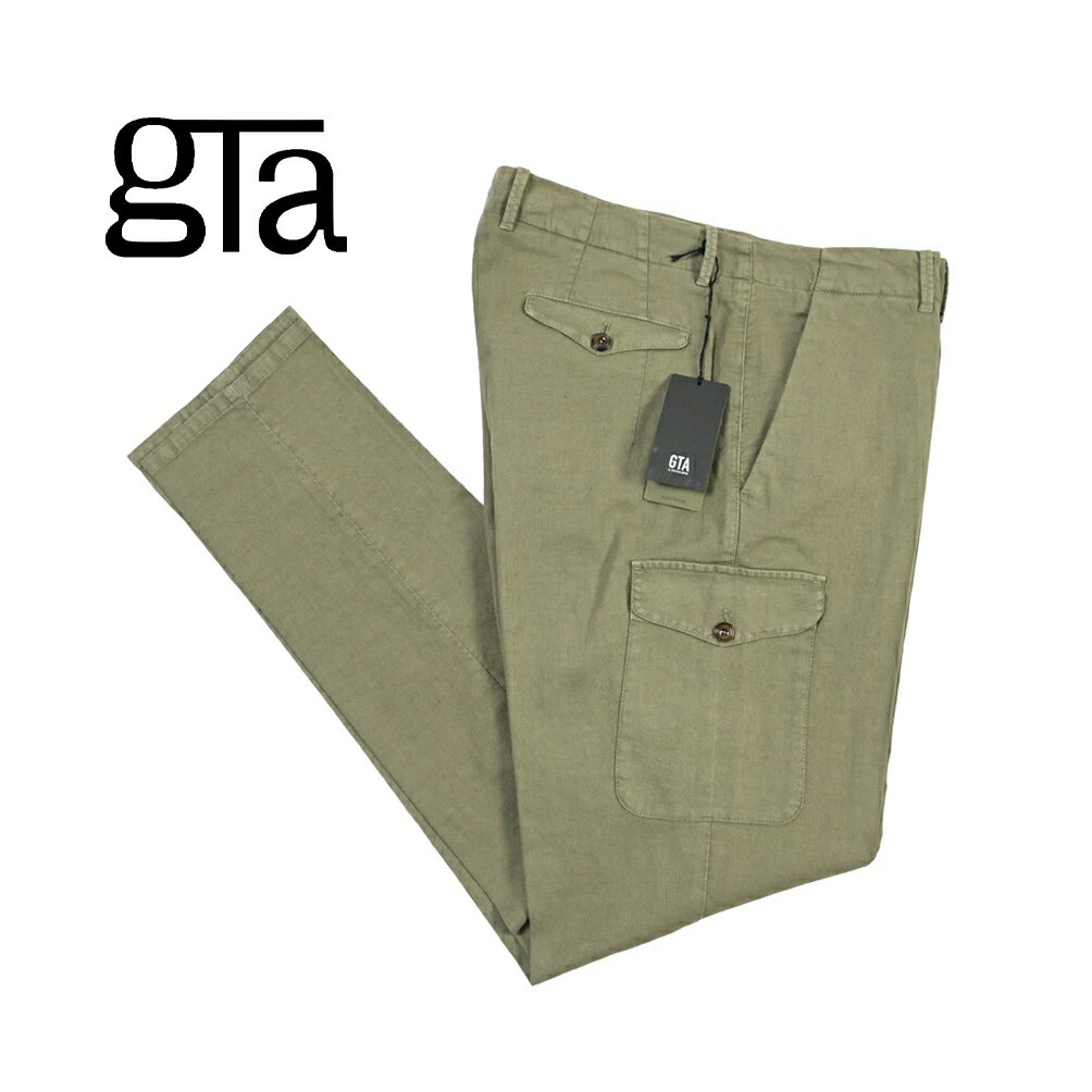 Rakuten - 【クーポンで半額】 ジーティーアー GTA LORENZO CARGO ロレンツォ COMFORT コンフォート 麻混スラックス ノータック カーゴパンツ 春夏 メンズ 製品染め コットン リネン ストレッチ カーキグリーン イタリア ブランド