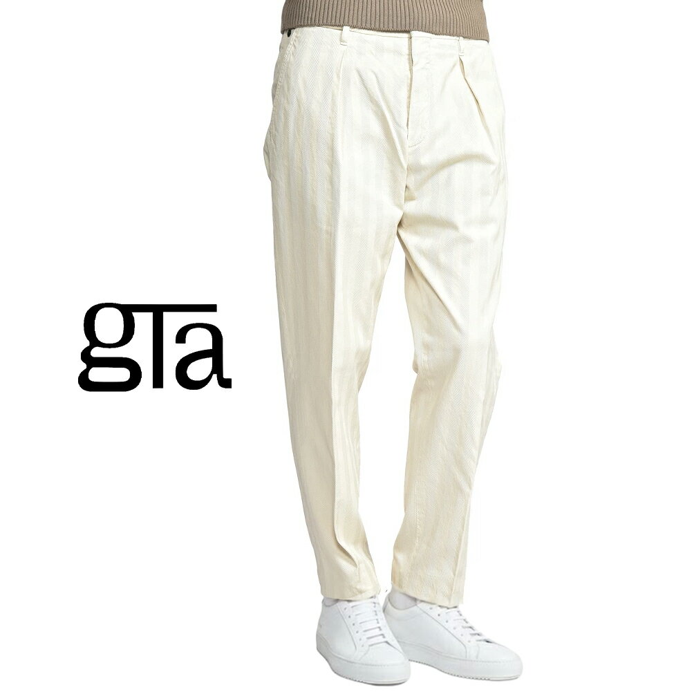 Rakuten - 【クーポンで半額】 ジーティーアー GTA ALESSANDRO アレッサンドロ COMFORT コンフォート コットンスラックス ワンタック インプリーツ パンツ 春夏 メンズ コットン ストレッチ ヘリンボーン ホワイト イタリア ブランド