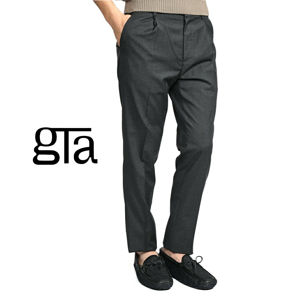 Rakuten - 【クーポンで半額】 ジーティーアー GTA HERRICK JOG エリック サマーウール スラックス ワンタック ジョガーパンツ インドローコード 春夏 メンズ WAIST COMFORT BAND ヴァージンウール 100% ダークグレー イタリア ブランド
