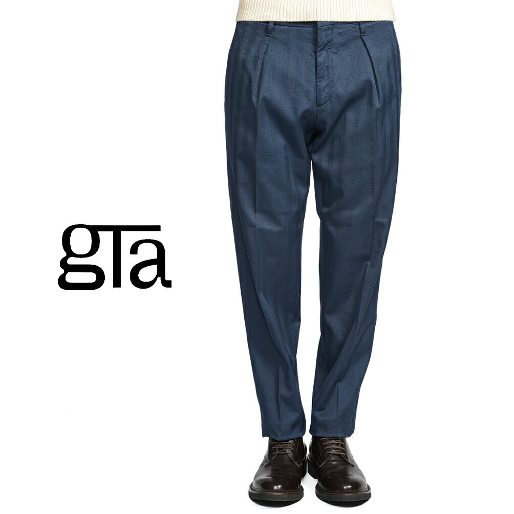 乐天商城 - 【クーポンで半額】 ジーティーアー GTA ALESSANDRO アレッサンドロ COMFORT コンフォート コットンスラックス ワンタック インプリーツ パンツ 春夏 メンズ コットン ストレッチ ヘリンボーン ネイビー イタリア ブランド