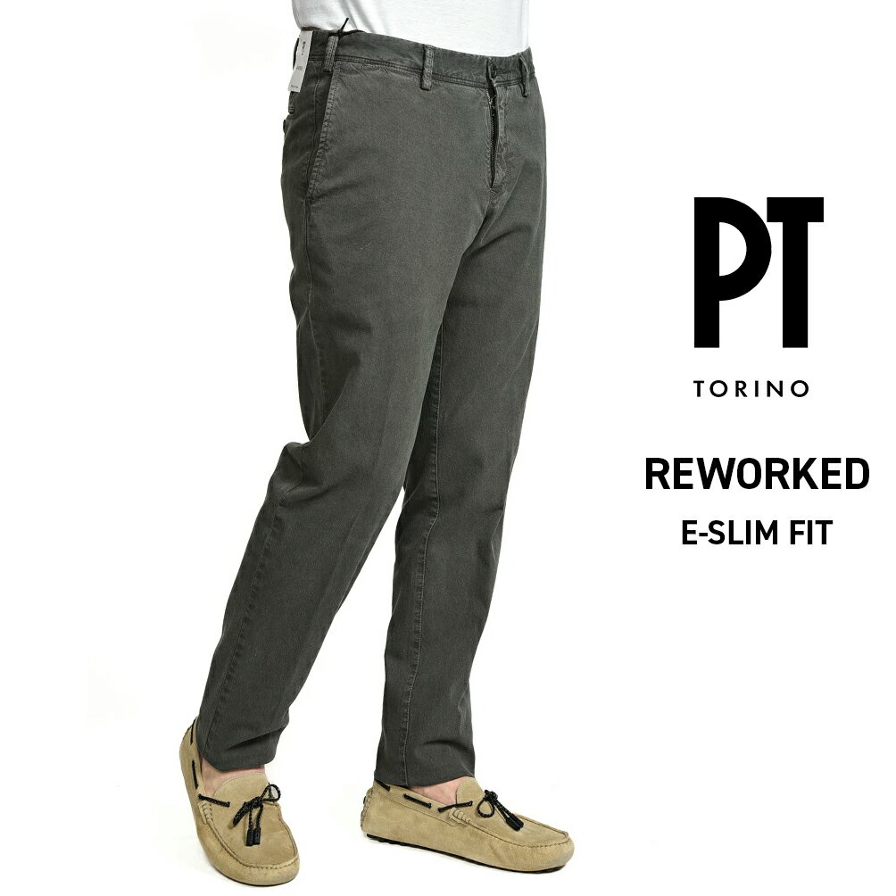 Rakuten - 【P10倍】 ピーティートリノ PT TORINO 【2026年 春夏新作】 REWORKED リワークド E-SLIM FIT スリムフィット コットンスラックス ノータック ストレッチパンツ 春夏 メンズ 製品染め ガーメントダイ グレー イタリア ブランド PT01