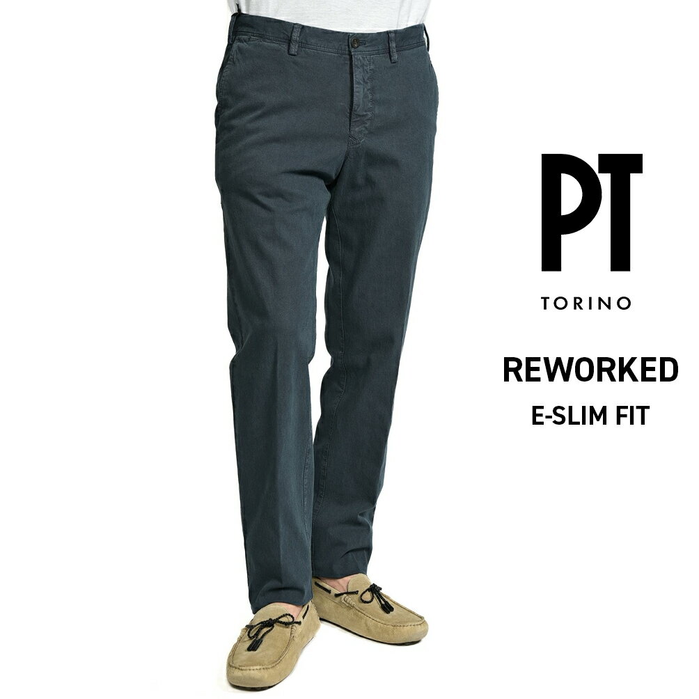 乐天商城 - 【P10倍】 ピーティートリノ PT TORINO 【2026年 春夏新作】 REWORKED リワークド E-SLIM FIT スリムフィット コットンスラックス ノータック ストレッチパンツ 春夏 メンズ 製品染め ガーメントダイ ネイビー イタリア ブランド PT01