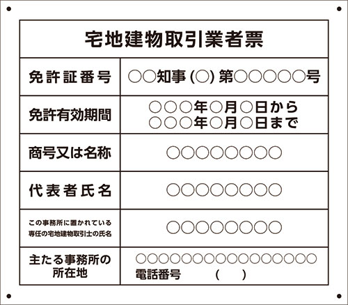 楽天看板・ステッカーの　やまカン【送料無料】宅地建物取引業者票アルミ複合板看板W400mm×H350mm【4隅穴あけ】屋外対応　法定看板