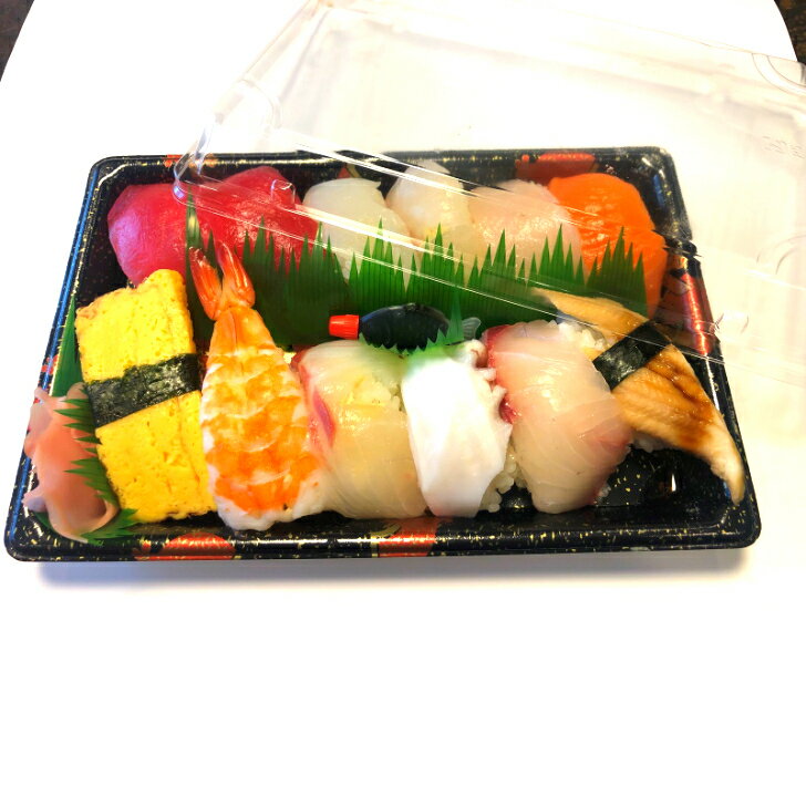 CF寿司容器L1.5　華紋　本体透明蓋セット（50枚入り）　中央化学　使い捨て容器　テイクアウト　　電子レンジ× 2