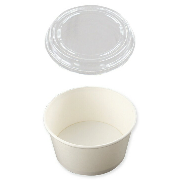 紙容器　KM140-850本体　白　本体透明蓋セット　ケース600枚入り　フタ穴なし　容量850cc ケーピープラテック　紙容器　エコ容器　耐油・耐水　本体レンジ〇　丼容器　使い捨て紙容器　使い捨て弁当容器