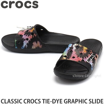 クロックス クラシック タイダイ グラフィック スライド CROCS CLASSIC TIE-DYE GRAPHIC SLIDE アウトドア サンダル 靴 シューズ ユニセックス OUTDOOR カラー:Multi Black/Black