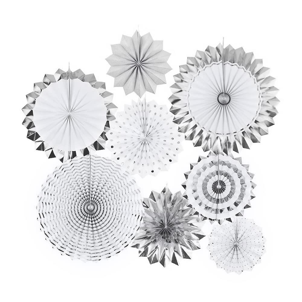 YFFSFDC ペーパーファン 8点セット シルバー 誕生日 飾り付け バースデー デコレーション パーティー/こどもの日/ひな祭り/お正月/結婚式などに お祝い 飾り 装飾 セット 女の子 男の子
