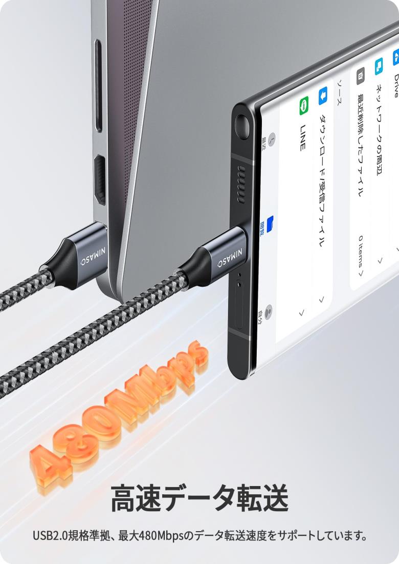 USB Type C ケーブル 【1M/2本セット】 NIMASO タイプc ケーブル QC3.0対応 急速充電 USB-C & USB-A 3A 充電ケーブル 高速データ転送 高耐久ナイロン素材 iPhone15シリーズ、iPad Pro、Sony、Galaxy、Huawei その他Android 等機器対応 NCA21L410