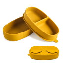 Wooden Teether ベビー食器 離乳食プレート 吸盤ボウル 蓋付き 持ち運び便利 ピッタリ吸着 シリコン製 赤ちゃん ワンプレート皿 弁当箱使い ひっ...