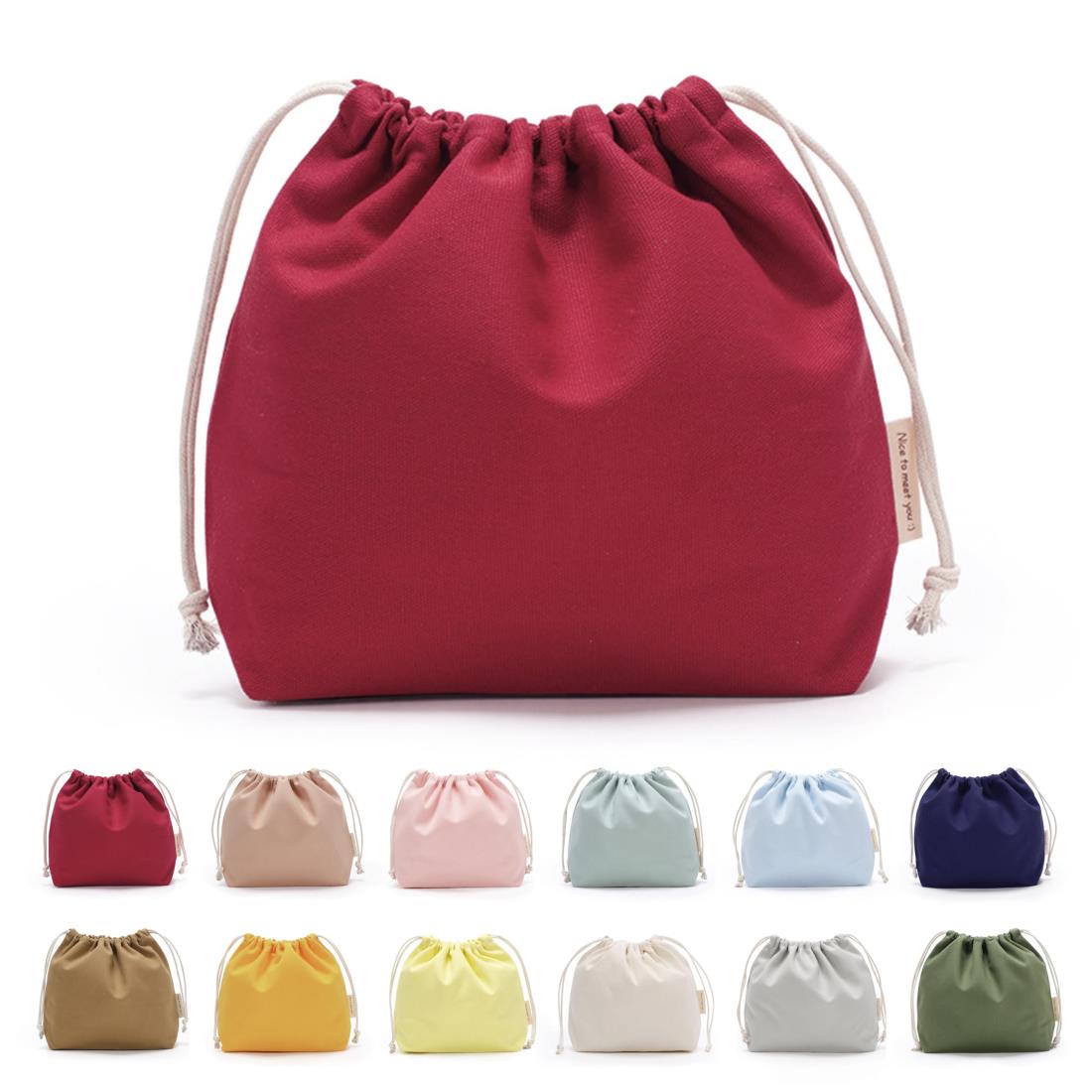 巾着袋 小 大 無地 巾着 おしゃれ かわいい 【21色展開・茜色】 帆布 きんちゃく袋 大きい こども インナーバッグ 巾着ポーチ 巾着 (茜色,S)