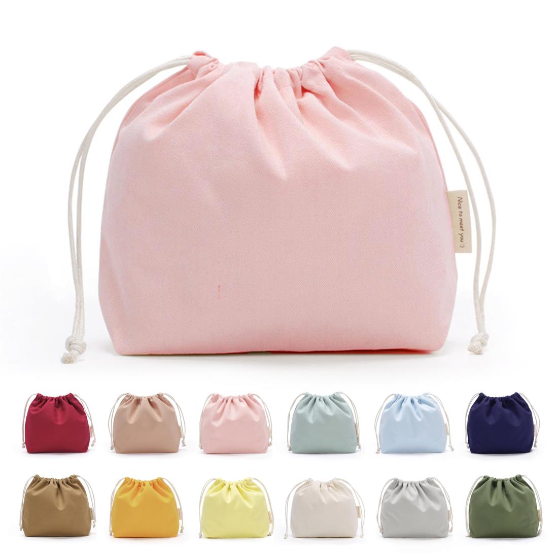 巾着袋 小 大 無地 巾着 おしゃれ かわいい 【21色展開・桃】 帆布 きんちゃく袋 大きい こども インナーバッグ 巾着ポーチ 巾着 (桃,M)