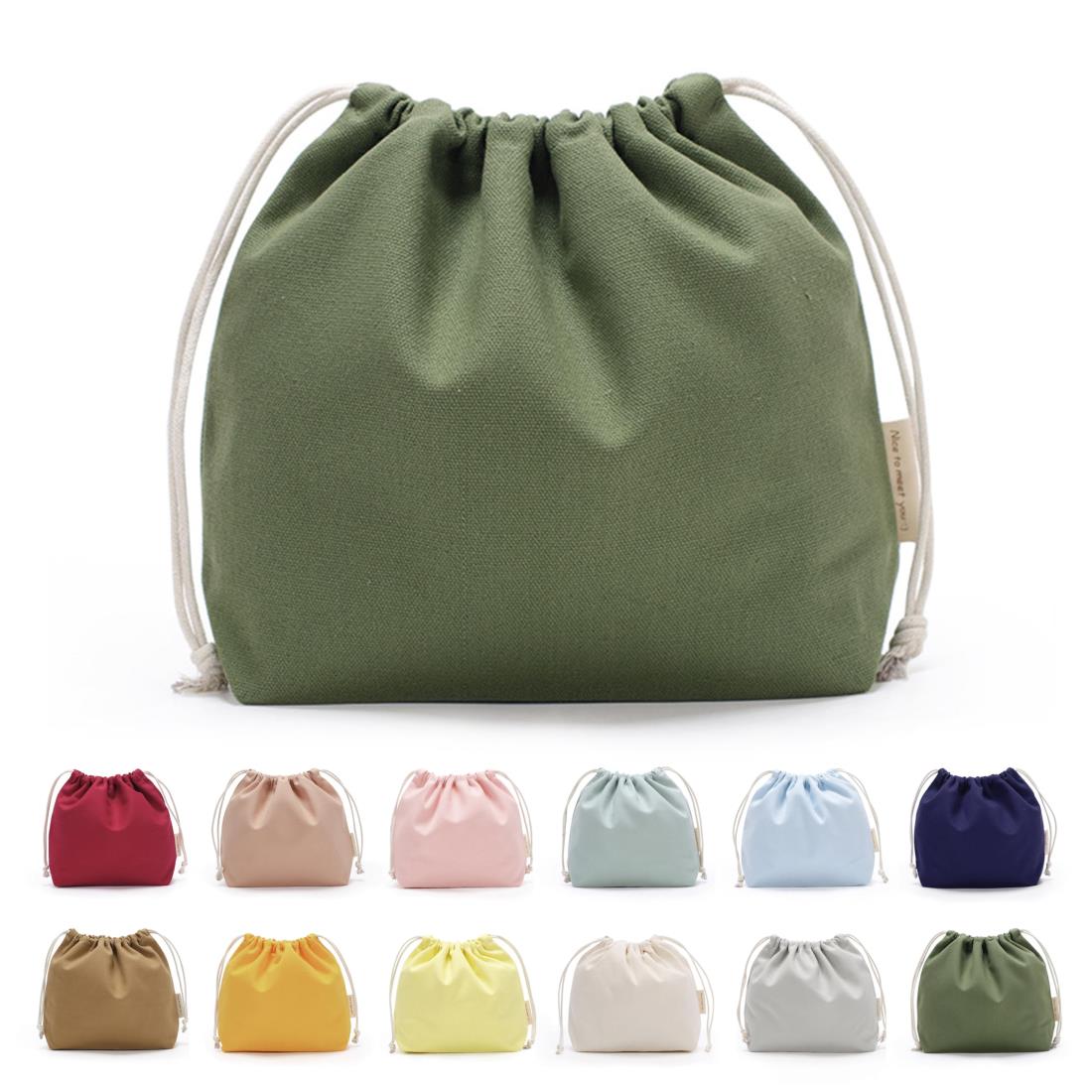 巾着袋 小 大 無地 巾着 おしゃれ かわいい 【21色展開・松葉】 帆布 きんちゃく袋 大きい こども インナーバッグ 巾着ポーチ 巾着 (松葉,M)