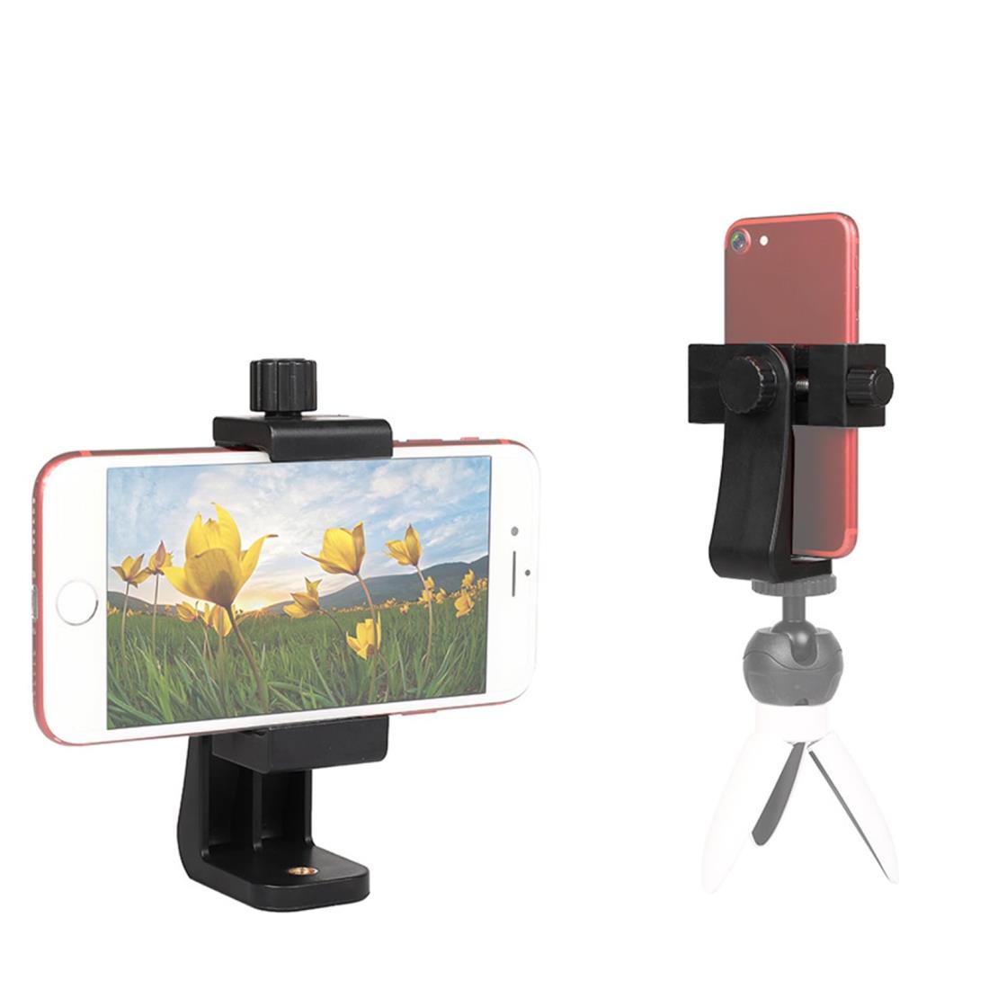 サムコス スマホホルダー 三脚マウント スマホクリップ コールドシュー付 360°回転 角度調整 自撮り棒用 アダプターホルダー 1/4インチネジ スマートフォン三脚 iphone/Android/三脚/カメラ等対応