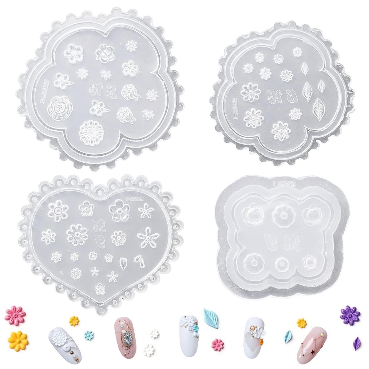 サムコス シリコンモールド 4個セット リーフ 花 立体 ネイル 素材 ジェルネイル DIY ハンドメイド ネ..