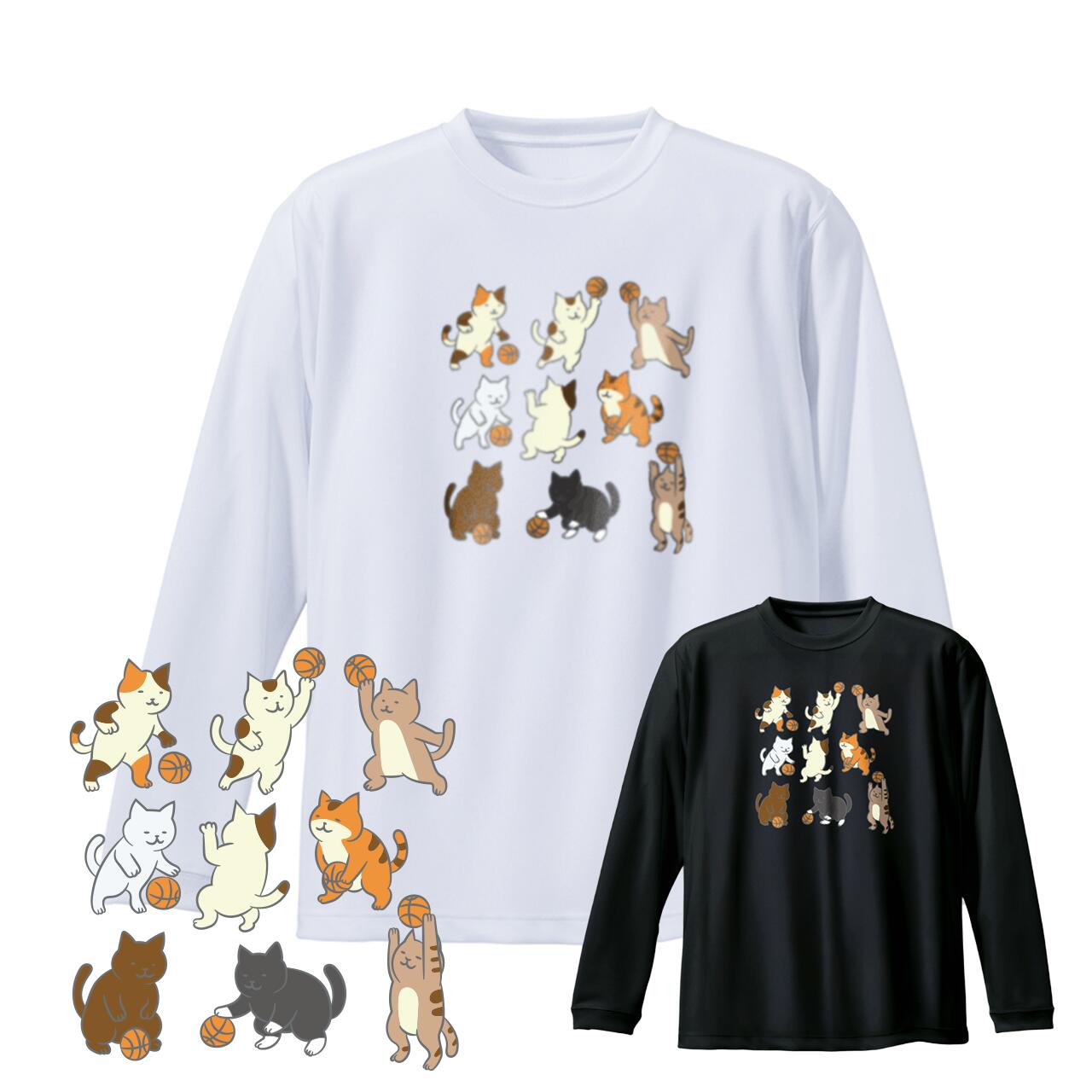 バスケ ロンT ジュニア 長袖 「ネコとボール」 バスケットボール 練習着 NORTHISLAND ノースアイランド