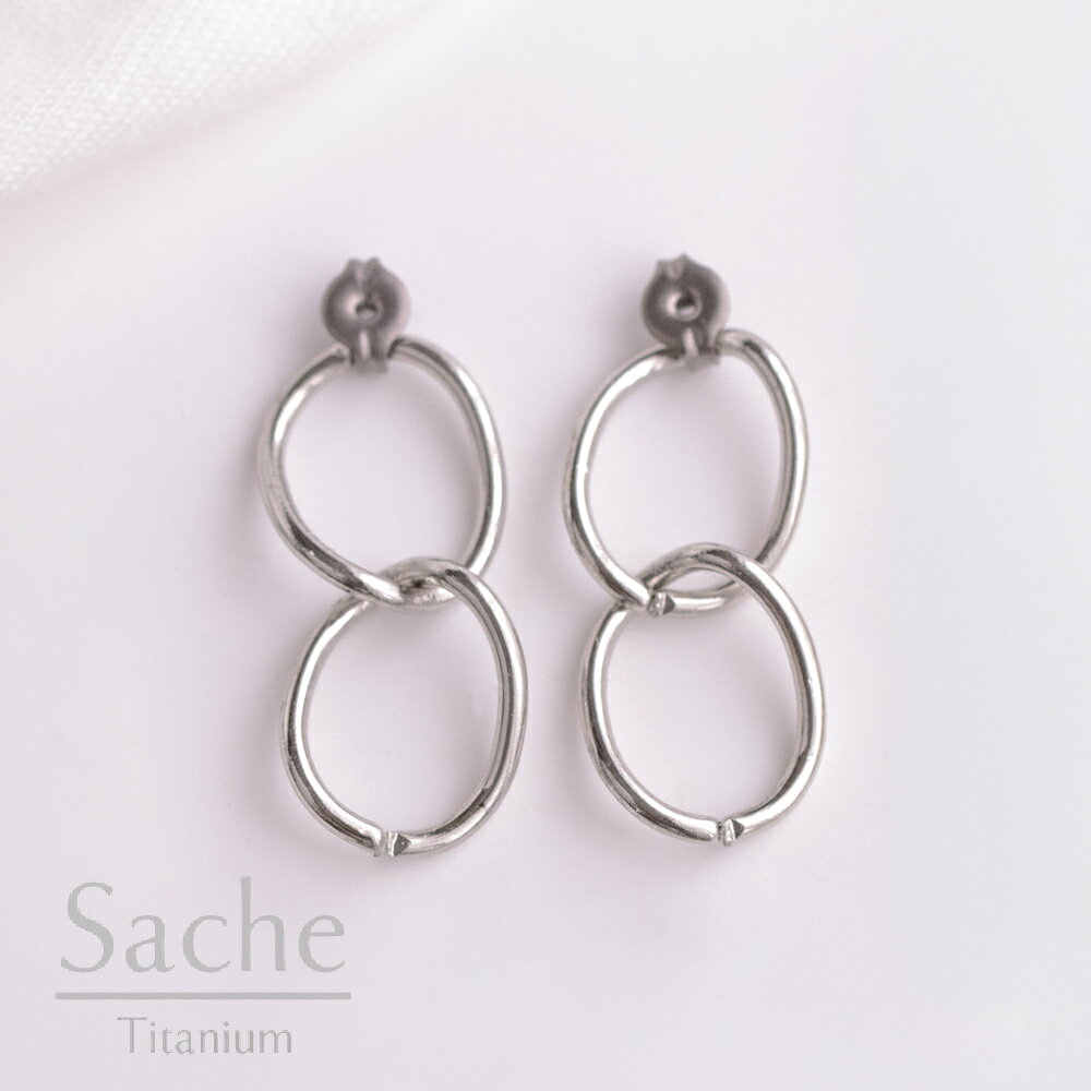 【バックピアス】『Double Oval Ring』純チタンキャッチ チェーン リング デザインキャッチ