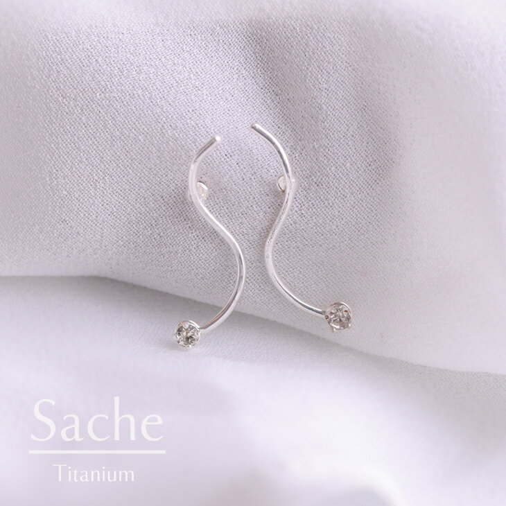 Rakuten - ピアス 金属アレルギー対応 純チタン 小さい シルバー 一粒石 ライン サシェ sache 敏感肌用 ピアス/商品名：【純チタンピアス】Marjo（マルヨ）