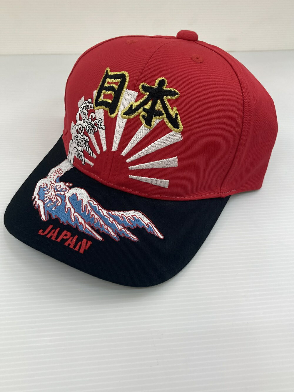 JAPANキャップ 白波・日の出・日本 野球帽 レッド×ブラック