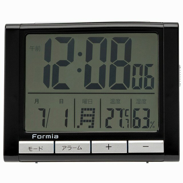 【最大2000円OFFクーポン 27日(木)01:59迄】カレンダー 温度計 湿度計 デジタル目覚まし時計 Formia フォルミア 置き時計 HT-017BK