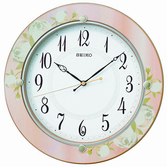 【最大2000円OFFクーポン11日(木)01:59迄】SEIKO CLOCK セイコー クロック KX220P 掛け時計 電波 アナログ 木枠 薄ピンク花柄模様 [2]