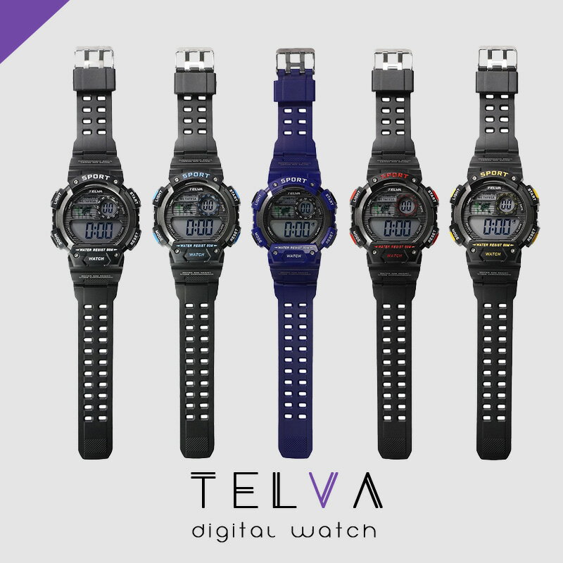 クレファー 腕時計 TELVA テルバ デジタルウオッチ TE-D282-BK TE-D282-BL TE-D282-NV TE-D282-RD TE-D282-YW