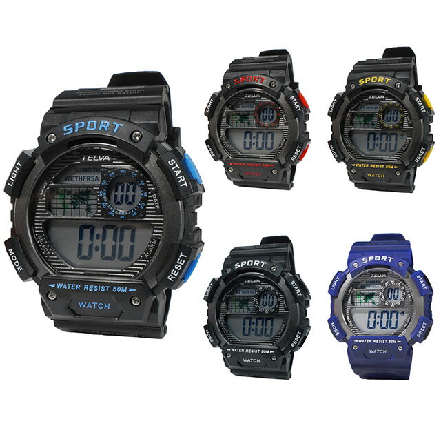 【最大2000円OFFクーポン24日(水)01:59迄】クレファー 腕時計 TELVA テルバ デジタルウオッチ TE-D282-BK TE-D282-BL TE-D282-NV TE-D282-RD TE-D282-YW