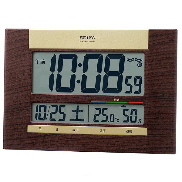 【最大2000円OFFクーポン11日(木)01:59迄】SEIKO CLOCK セイコー クロック SQ440B 掛け時計 茶木目 置き掛け時計 置き掛け兼用 電波 デジタル カレンダー 18×26×2.0cm [2]