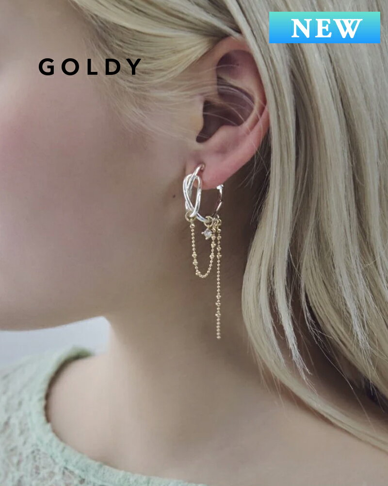 White Coral - GOLDY ゴールディ ハング チェーン × ノット フープ イヤリング 2260305【メール便可】