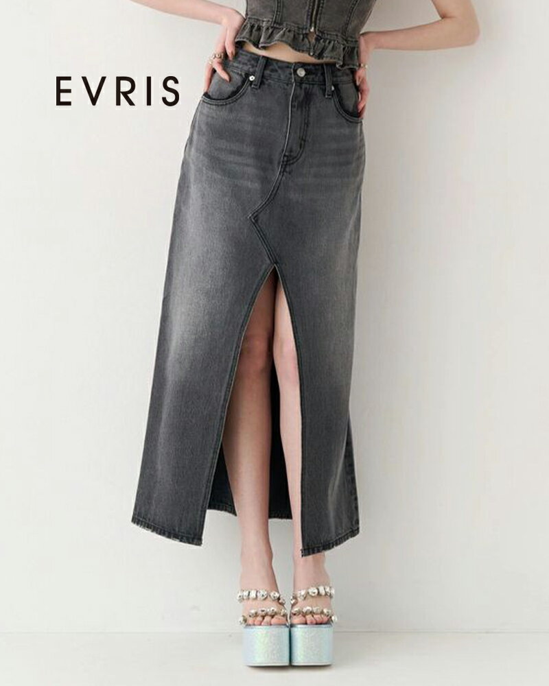 EVRIS エヴリス レースグラフィックロングデニムスカート 372622500501