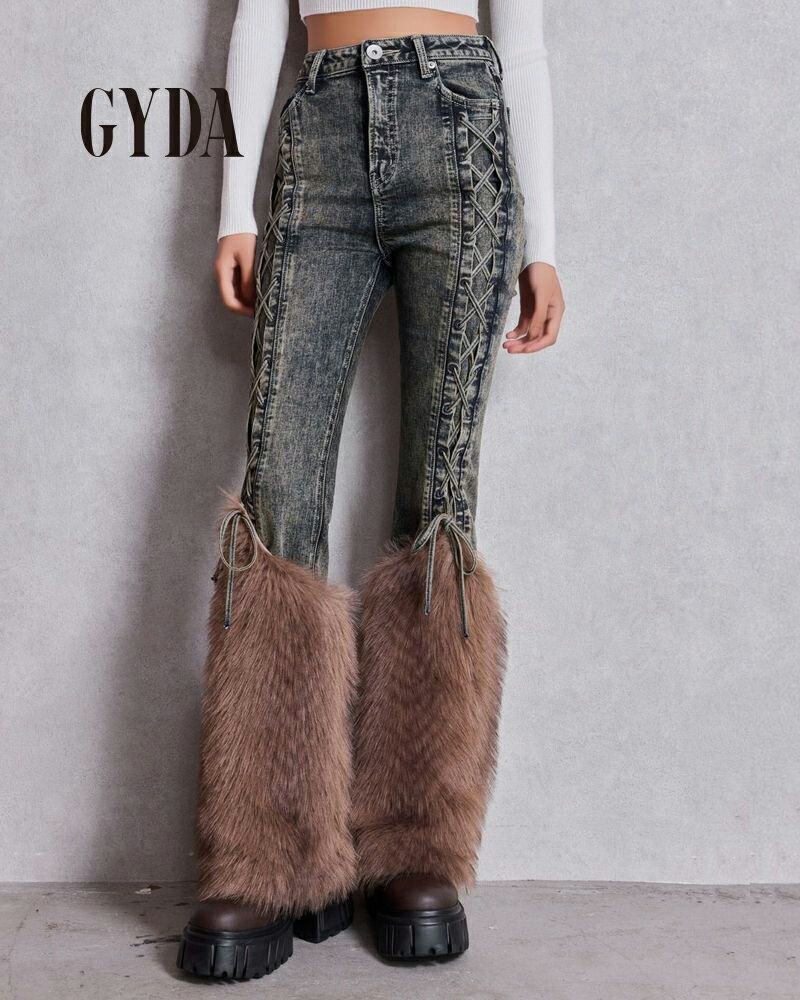 GYDA ジェイダ ハイウエスト LEG 2WAY ECO FURサイドレースアップフレアデニムパンツ 072562413301