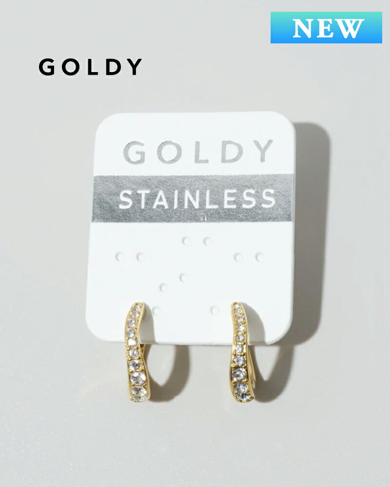 樂天商城 - GOLDY ゴールディ 1260307 goldy ビジュー × ウェービー ライン フープ ワンタッチ ステンレス ピアス【メール便可】