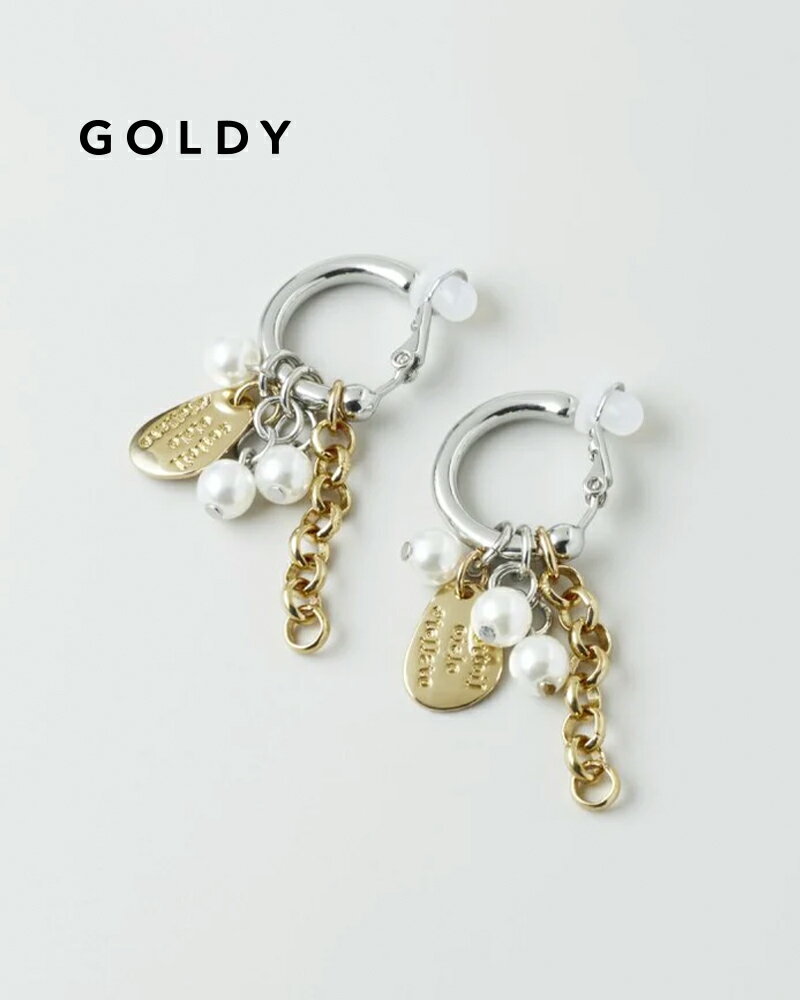 GOLDY ゴールディ コイン プレート チャーム パール イヤリング 2250601【メール便可】