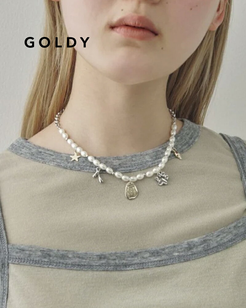 紅珊瑚 - GOLDY ゴールディ コイン プレート チャーム パール ネックレス 3250602【メール便可】
