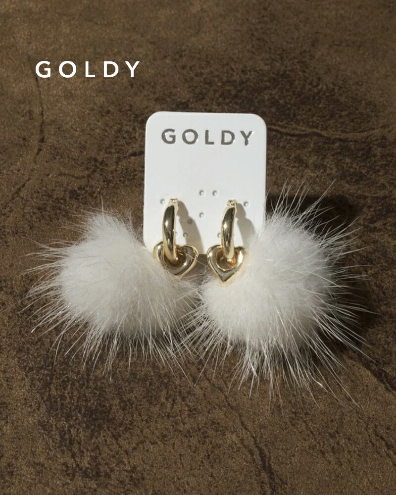 Cubic Zirconia - GOLDY ゴールディ ミンク ファー ×メタル ハート ピアス 1251006【メール便可】
