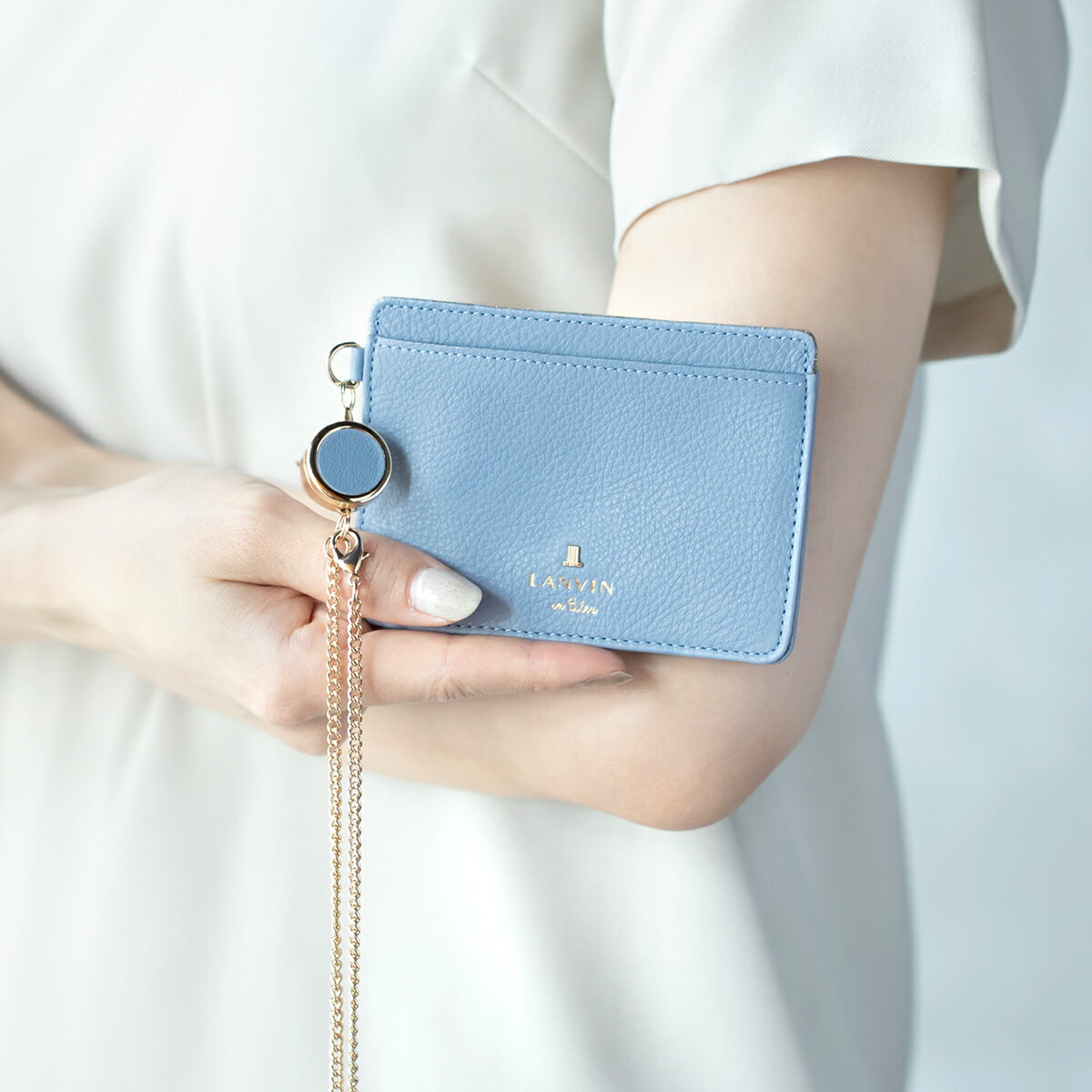 ランバンオンブルー パスケース リール付き 本革 レザー メラニー レディース 483226 LANVIN en Bleu | 定期入れ カードケース 牛革[即日発送]