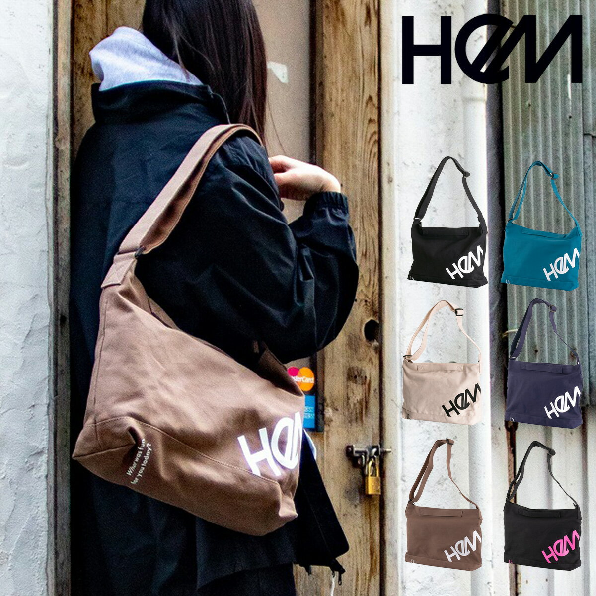 ITEM SPEC COLOR VARIATION ブランド：HeM ヘム 素材は丈夫なコットンキャンバス地を使用。さっと持ちやすい短めのハンドルと、ゆったり肩にかけられるショルダーひもが付いており使い勝手抜群。 サイズ：約W41×H29×D10cm重量：約500g カラー：【01】ブラック/ホワイトロゴ【10】キナリ【21】ブラウン【37】ターコイズ【40】ネイビー【54】ブラック/ピンクロゴ 素材：帆布 仕様：ファスナー式開閉内側：ファスナーポケット×1フリーポケット×2背面：ファスナーポケット×1 備考：生地の性質上、糸のほつれ、他色糸の織り込み等がみられる場合がございますが、素材の風合いの一部としてご理解を賜りますようお願い申し上げます。また、摩擦や水濡れ、密着による色落ちや色移行、屋外や照明における色の退行が起こる場合がございますので、特に雨や汗などによる濡れた状態でのご使用、保管には十分ご注意ください。 ご注意ください： ● 商品の画像は、できるだけ商品に近いカラーにて掲載をしております。 お客様のモニターの発色または設定により、実際の色味と異なる場合もあります。あらかじめご了承ください。 ● メーカーサイズ、もしくは実際に測った寸法となります。商品の素材等の個体差により、若干サイズのばらつきがあります。サイズはあくまでも目安としてお考えください。 ● 天然皮革・素材を使用している商品によっては、天然素材の特性上、部位により風合いやシミ・シワ感や焦げ、濃淡など多少の個体差がある場合があります。あらかじめご了承ください。 関連ワード：サックスバー 楽天 正規販売店 ブランド メンズ レディース ユニセックス 通勤 通学 旅行 出張 おしゃれ 人気 軽量 大容量 コンパクト プレゼント ギフト 3980円以上購入で送料無料