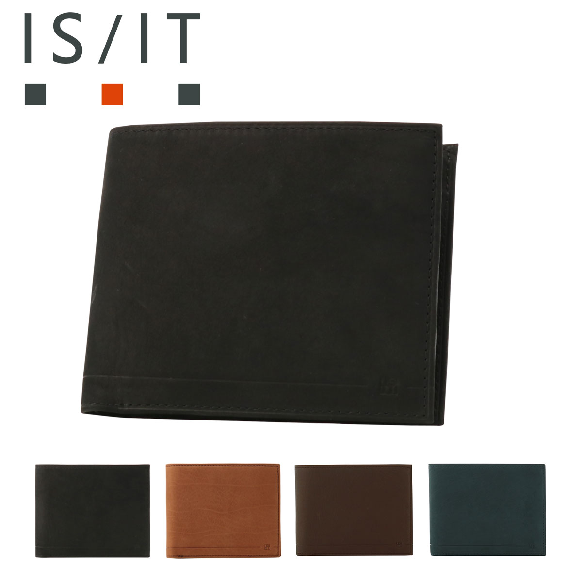 ISIT イズイット 二つ折り財布 985604 ガニー ブラックITEM SPEC COLOR VARIATION isit-985604ブランド：ISIT イズイット 薄くすっきりとした高級感のあるスマートな紳士小物シリーズ。本体素材には手触りの良いカーフスキンを使用しています。表面をわずかに起毛させることで、ピーチタッチの柔らかい感触を表現しています。また、防水加工を施しているため、汚れが付きにくくなっているのも特徴です。 サイズ：約W11×H9×D3cm重量：約70g カラー：【01】ブラック【02】ブラウン【03】チョコ【07】ネイビー 素材：本体：牛革裏地：再生ポリエステル 仕様：内側：札入れ×2カードポケット×4フリーポケット×3スナップボタン式小銭入れ×1(仕切りあり) 付属：ブランド専用BOX ご注意ください： ● 商品の画像は、できるだけ商品に近いカラーにて掲載をしております。 お客様のモニターの発色または設定により、実際の色味と異なる場合もあります。あらかじめご了承ください。 ● メーカーサイズ、もしくは実際に測った寸法となります。商品の素材等の個体差により、若干サイズのばらつきがあります。サイズはあくまでも目安としてお考えください。 ● 天然皮革・素材を使用している商品によっては、天然素材の特性上、部位により風合いやシミ・シワ感や焦げ、濃淡など多少の個体差がある場合があります。あらかじめご了承ください。 関連ワード：サックスバー 楽天 正規販売店 ブランド メンズ レディース ユニセックス 通勤 通学 旅行 出張 おしゃれ 人気 軽量 大容量 コンパクト プレゼント ギフト 3980円以上購入で送料無料