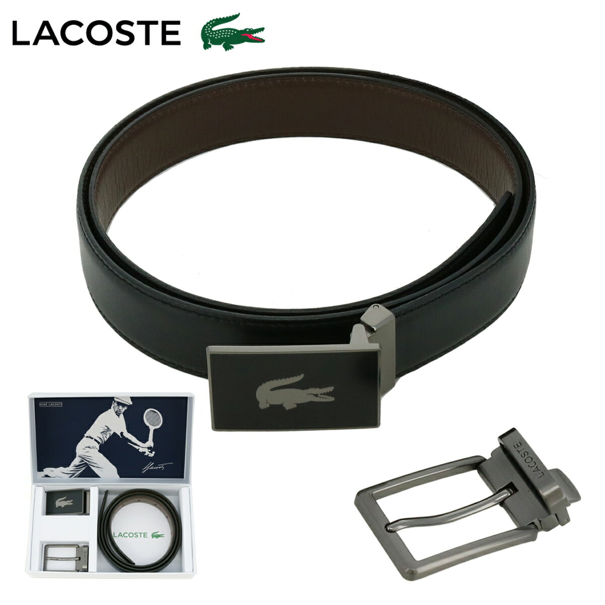 LACOSTE ベルト メンズ ラコステ ベルト ギフトセット メンズ LB87310 日本製 LACOSTE | リバーシブル 本革 レザー プレゼント[DL10]