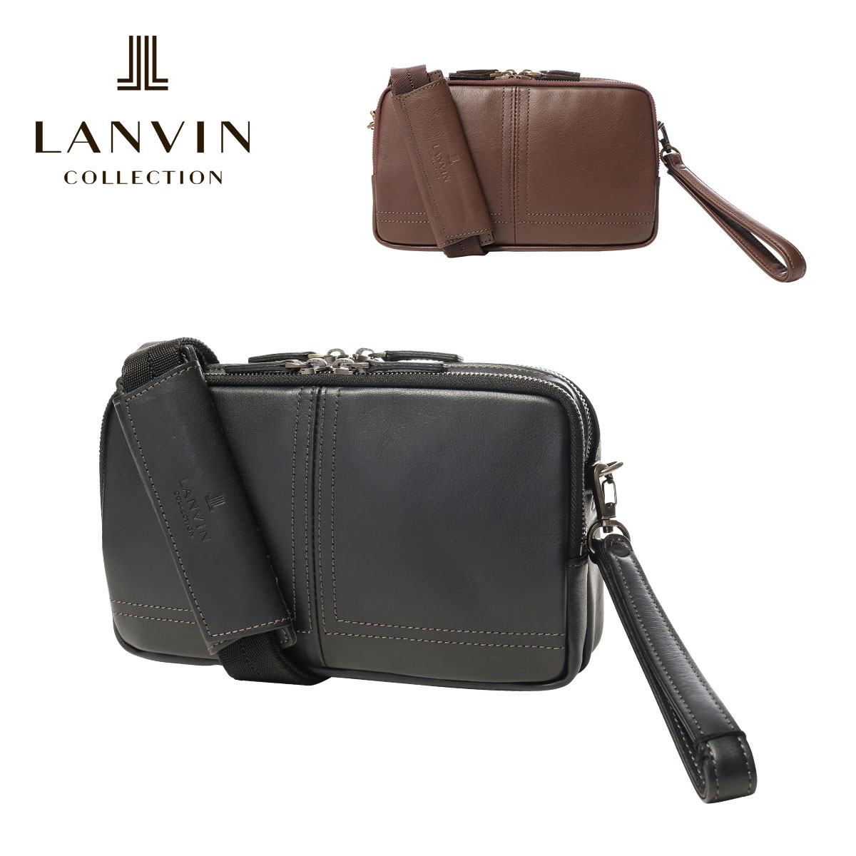 ランバンコレクション セカンドバッグ メンズ 日本製 サントル 286204 LANVIN COLLECTION ショルダーバッグ ベルトループ付き 本革 レザー[PO5][bef]